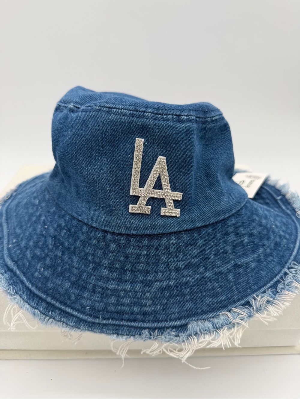 Women’s Blue Denim Bucket Hat with LA Crystal Emblem